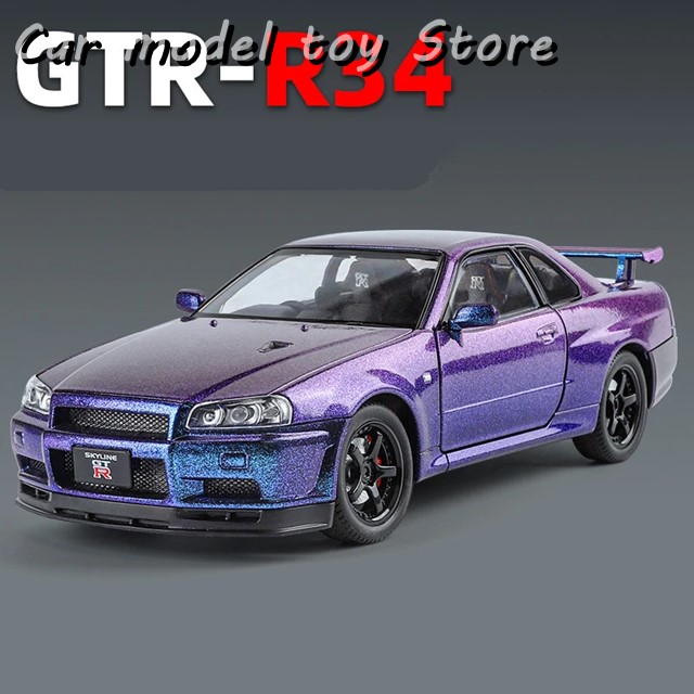 1:24日産スカイラインアレスGTR R34合金スポーツカーモデルダイ