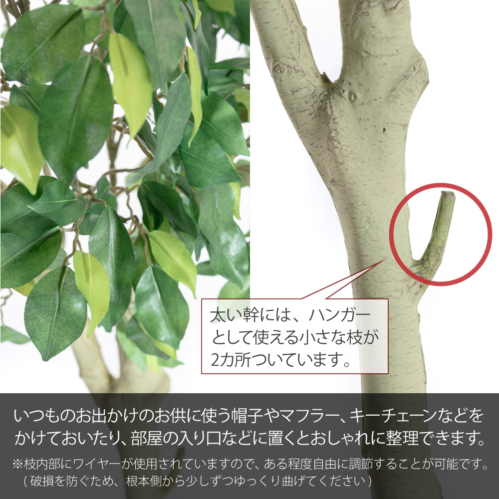 フェイクグリーン 大型 観葉植物 フィカス 人工観葉 光触媒 消臭 造花 鉢植 インテリア おしゃれ お祝い / ハンガーツリー ダブルキャスト 185cmの画像