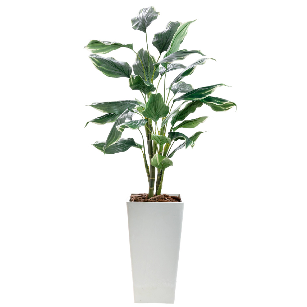 フェイクグリーン 観葉植物 人工観葉 光触媒 CT触媒 消臭 インテリア 造花 鉢植 リアル お祝い 開店 開業祝い ギボウシ/ ホスタプラント斑入り 樹脂鉢 全高135cm_1