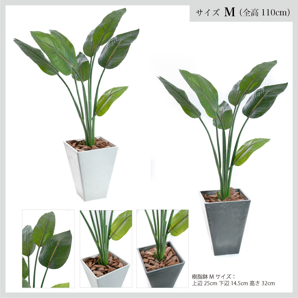 フェイクグリーン オーガスタ 観葉植物 大型 人工観葉 光触媒 ストレチア 本物そっくり リアル 造花 インテリア おしゃれ / ストレリチア 樹脂M鉢 110cmの画像