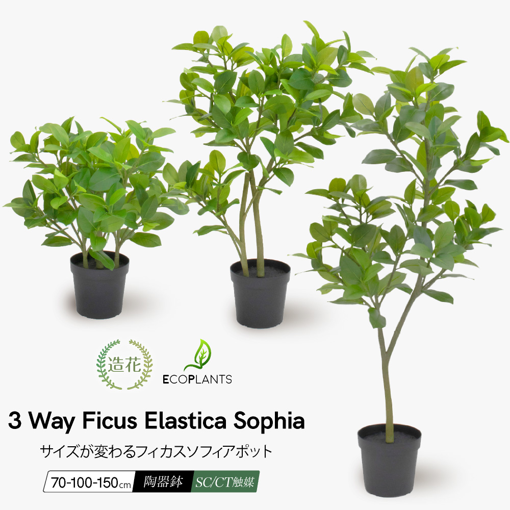 フェイクグリーン 観葉植物 人工観葉 大型 光触媒 フィカス ソフィアポット 高さが変わる3 WAY 70〜150cm ファイカス リアル 造花  インテリア ディスプレイ : vk-vr23107 : フェイクグリーンの神戸花物語 - 通販 - Yahoo!ショッピング