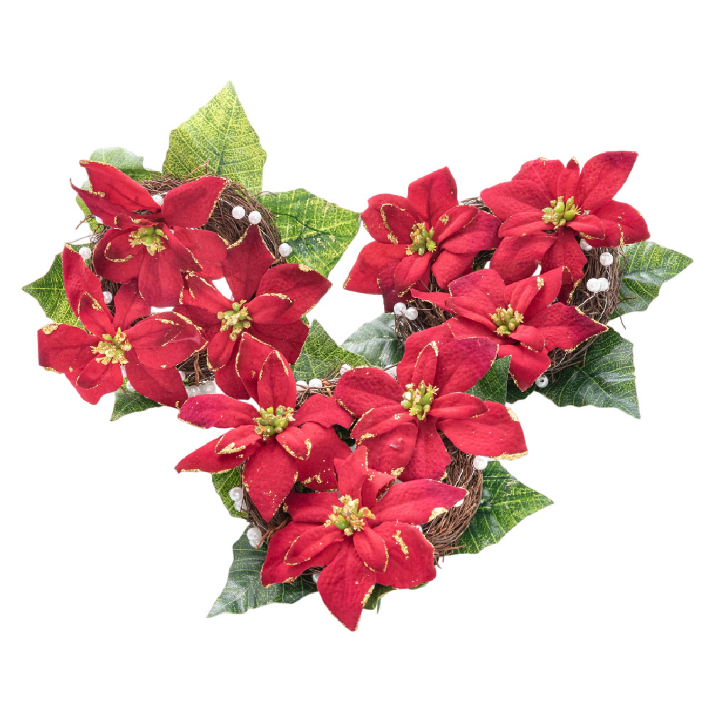 特大☆クリスマス☆ポインセチア・ダリアと赤いバラのフラワーリース