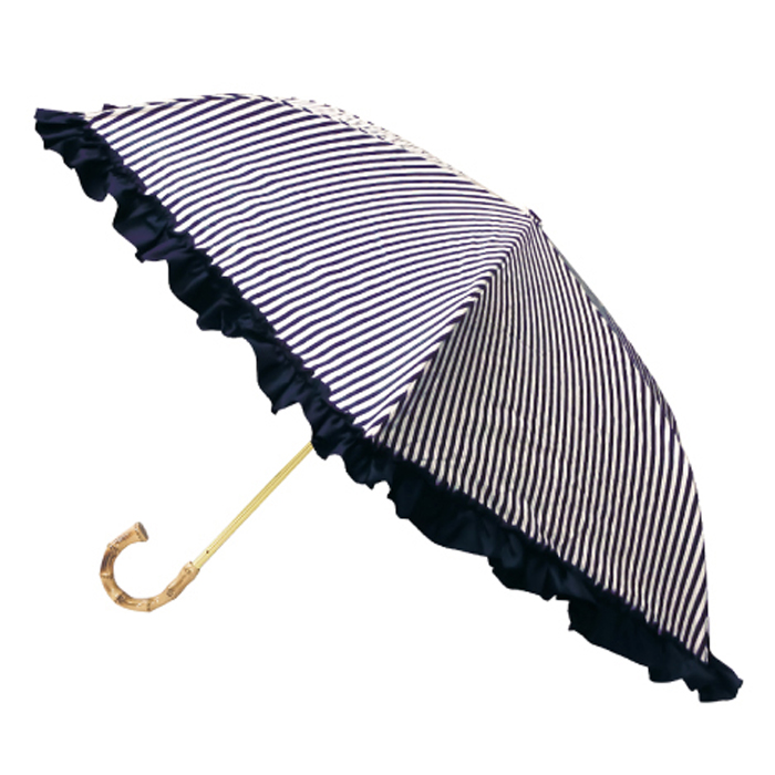 折りたたみ傘 日傘 晴雨兼用 完全遮光 3段 ストライプ グレー ネイビー アイスグレージュ かわい...