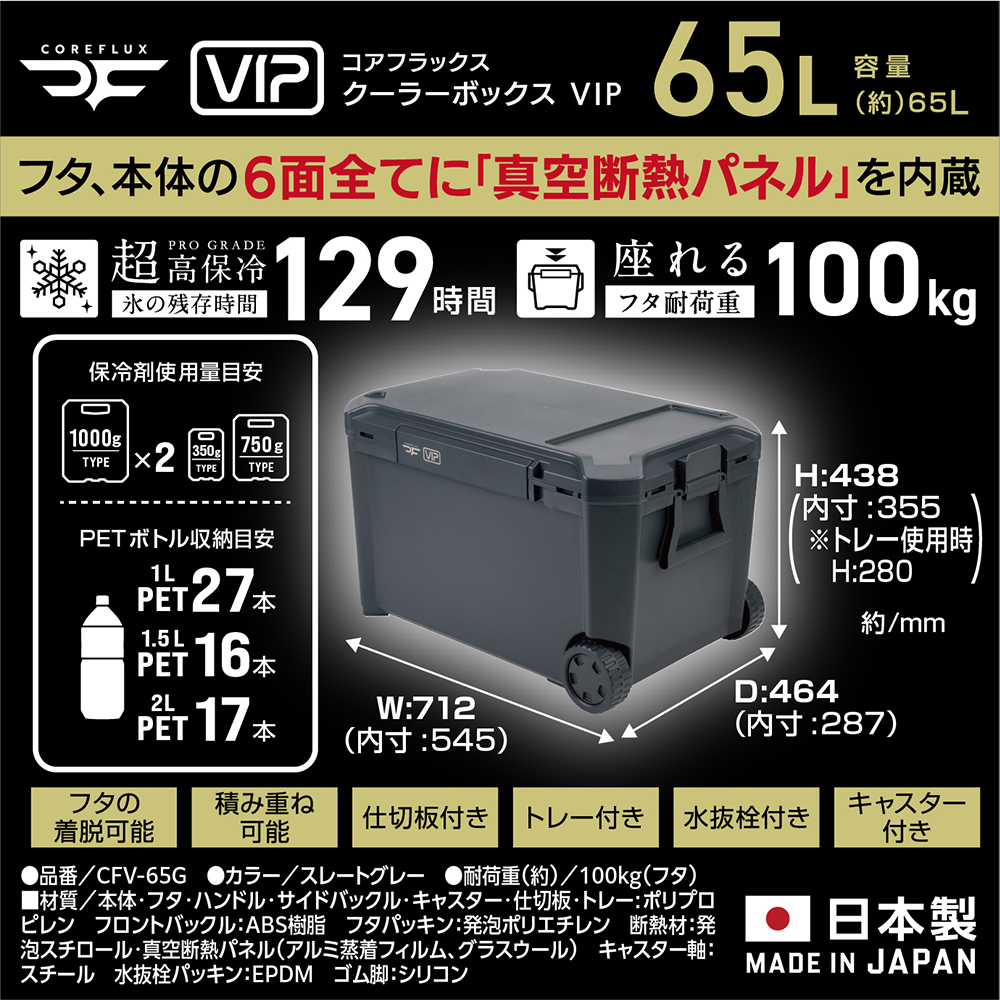 JEJアステージ クーラーボックス 大型 65L COREFLUX VIP コア