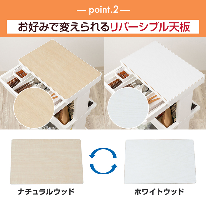 収納ワゴン キッチンワゴン テーブルワゴン3段引出付ウッド サイドワゴン 雑貨収納 キッチン収納 リビング ランドリー 収納ケース リセスタイル 日本製 | JEJアステージ | 07