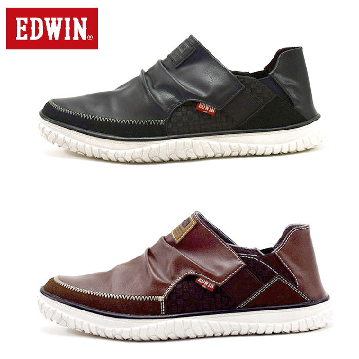 EDWIN エドウィン EDW-7745 スニーカー メンズ スリッポン 靴 黒 茶 ブラック ブラウン 軽量 防滑 カジュアル おしゃれ 紐なし