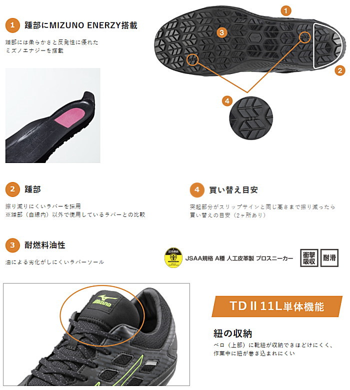 MIZUNO（ミズノ） 安全靴 作業靴 ローカット オールマイティ TDII 11 L