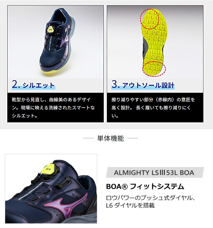 MIZUNO（ミズノ） 安全靴 メンズ オールマイティLSIII 53L BOA