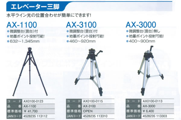 P】アックスブレーン AX-3000 エレベーター三脚 全長910mm AX0100-0113[AXB000391] :ax-3000-p10:K-material-shop  - 通販 - Yahoo!ショッピング