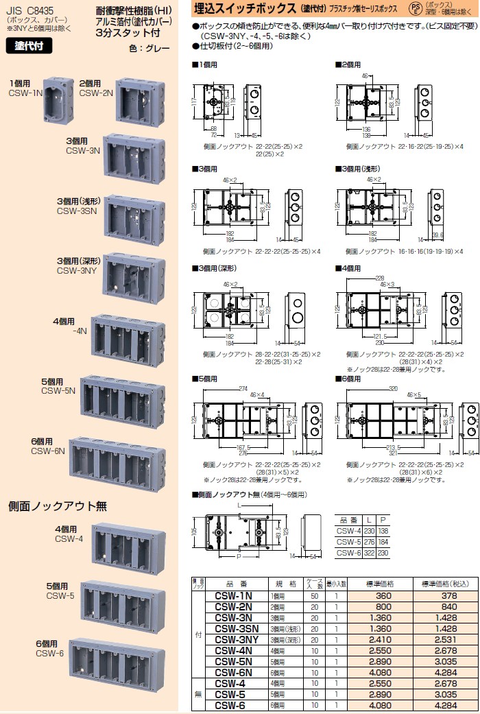 未来工業 CSW-6 1個 埋込スイッチボックス [MR01807] : csw-6