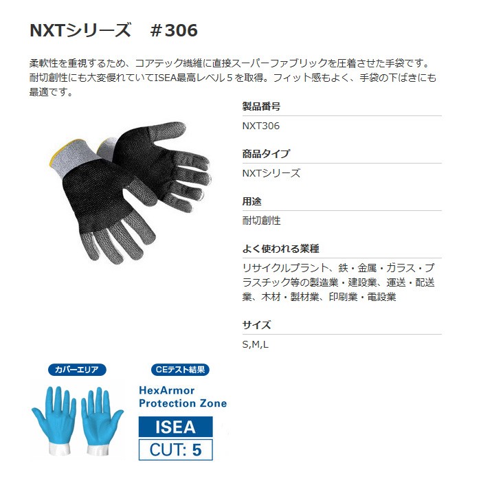 ヘックスアーマー　NXT-10-306 3双セット HexArmor ヘックスアーマー NXTシリーズ 作業用手袋 NXT-10-306