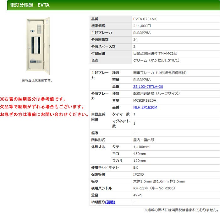 在庫安い 河村（カワムラ） 電灯分電盤 EVTA EVTA 0734NK K-material-shop - 通販 - PayPayモール 正規店低価