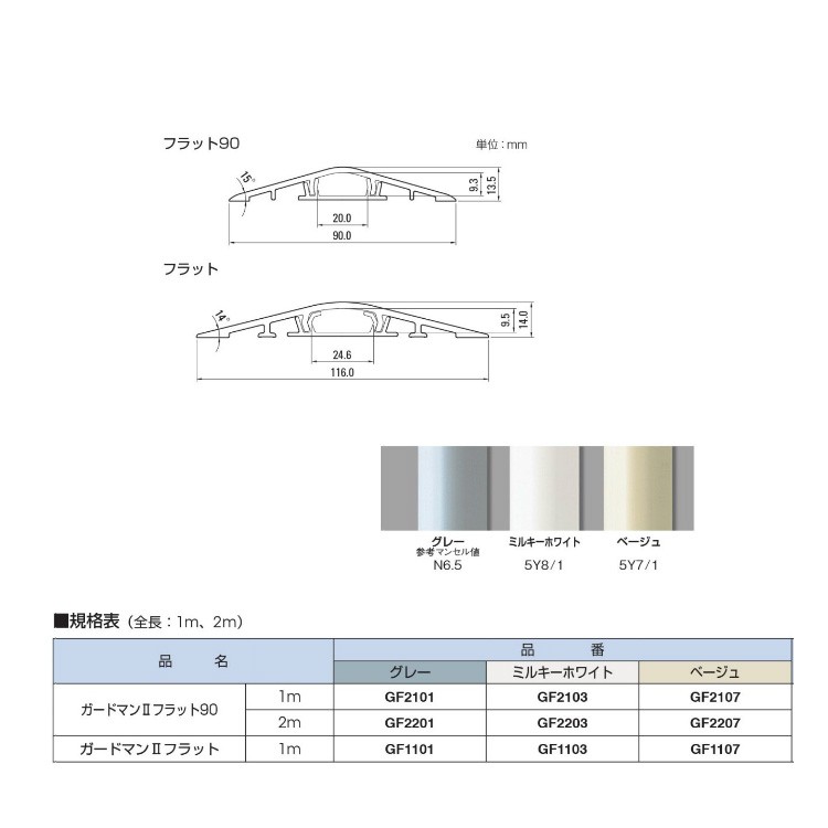 P】マサル工業 ガードマン2フラット90 1m GF2107 ベージュ [MS2700] :gf2107-p10:K-material-shop  通販 
