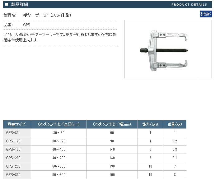 東邦工機 HIT ヒット ギヤープーラー スライド型 GPS 120 (GPS120