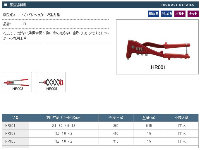 東邦工機 HIT ヒット ハンドリベッター ３型 HR 003 (HR003) [ON2181