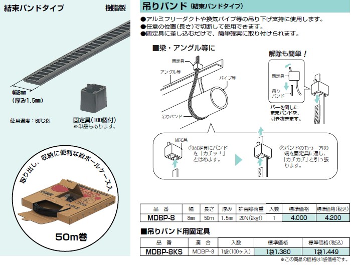 メーカー直送】 MDBP-8KS 未来工業 吊りバンド用固定具 100個入