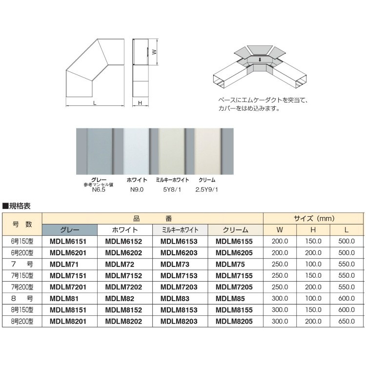 マサル工業 エムケーダクト付属品 8号200型 平面大マガリ MDLM8201