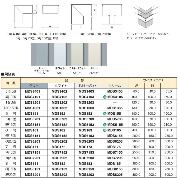 【P】マサル工業 エムケーダクト付属品 130×60型 外マガリ MDS1363 ミルキーホワイト [ms1565]