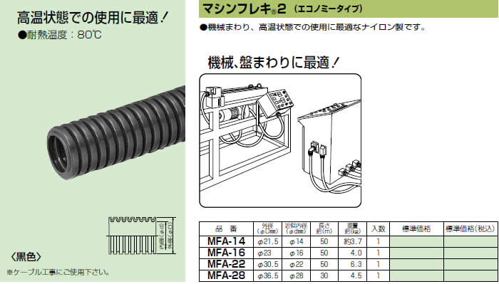 代引不可】【個人宅配送不可】未来工業 MFA-28 1巻 50m マシンフレキ2