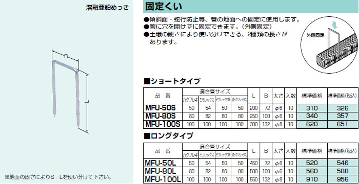 代引不可】【個人宅配送不可】未来工業 MFU-100L 10個 固定くい