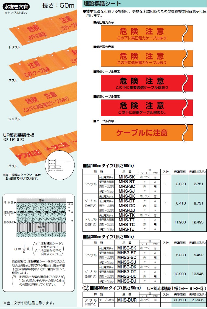 代引不可】【個人宅配送不可】未来工業 MHS3-SJ 1巻 埋設標識シート