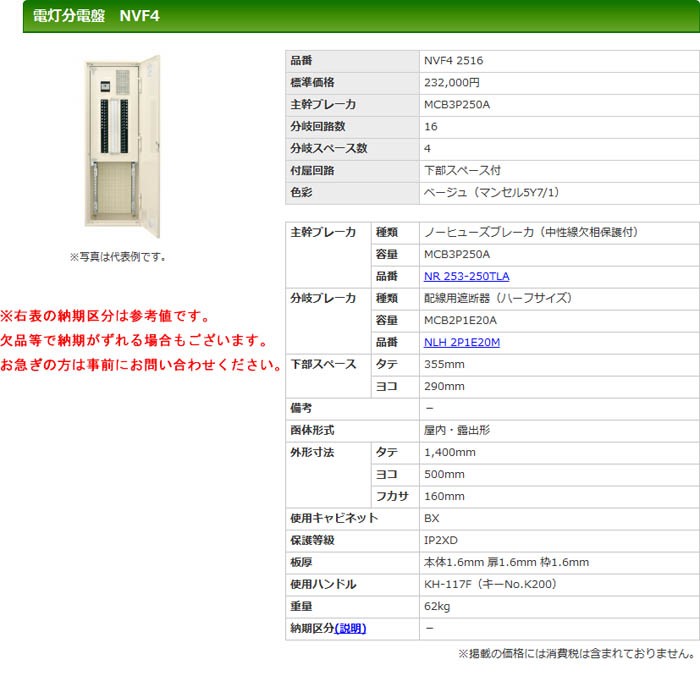 得価大人気 河村（カワムラ） 電灯分電盤 NVF4 NVF4 2516 K-material-shop - 通販 - PayPayモール 大人気好評
