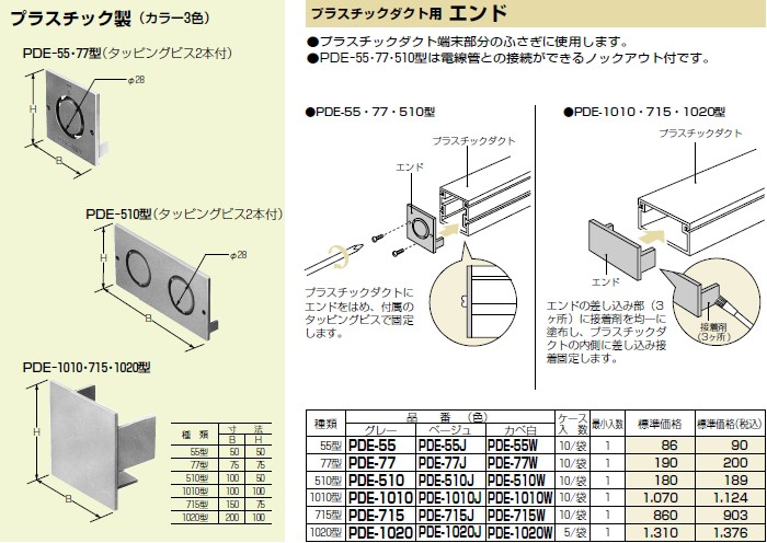 P】未来工業 PDE-1010W 1個 プラスチックダクト用 エンド 1010型用