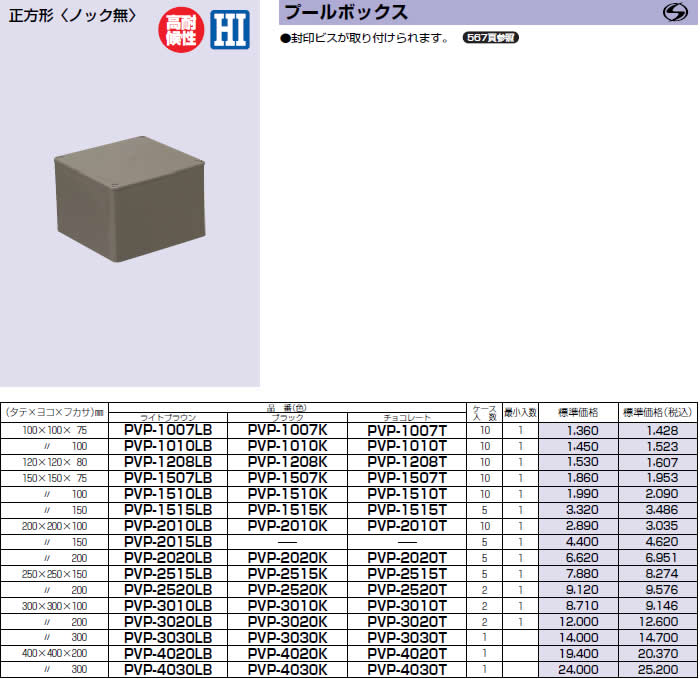 PVP-1507K 未来工業 プールボックス 正方形 (ノック無)(150×150×75)