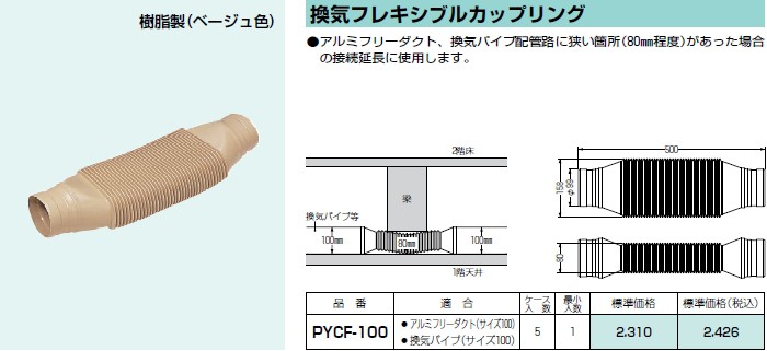 未来工業 PYCF-100 1個 換気フレキシブルカップリング アルミフリー