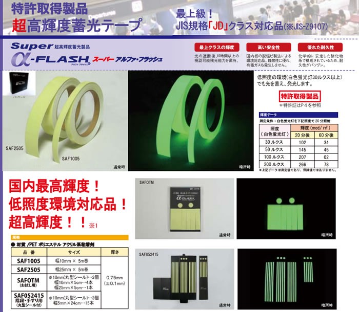 はございま LTI 『蓄光テープ』 高輝度 SUPER α-FLASH(10mm幅×5m) SAF1005 :20221124000805