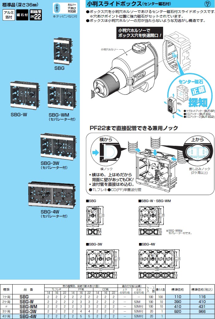 P】未来工業 SBG 100個 小判スライドボックス [MR12889-100] : sbg-p10