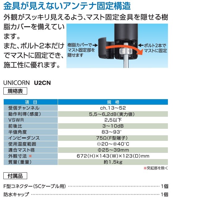 優良配送対応】マスプロ電工 ポール型アンテナ ユニコーン U2CN(BB