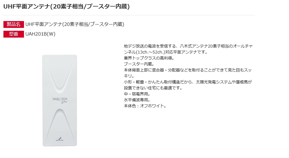 DXアンテナ 平面UHFアンテナ デジキャッチ 20素子相当