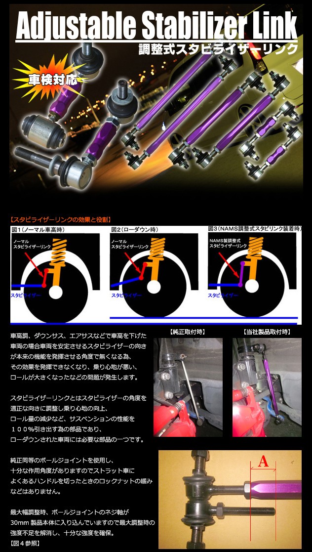 ナギサオート 調整式スタビライザーリンク フロント