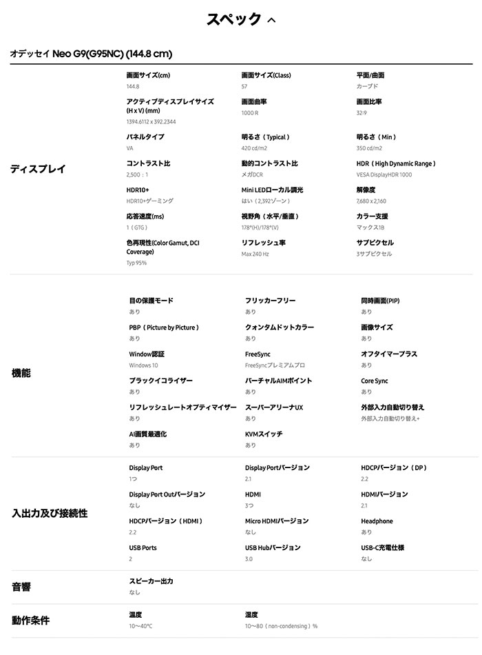 SAMSUNG（サムスン） Odyssey Neo G9 G95NC S57CG950 DUHD (7680 x