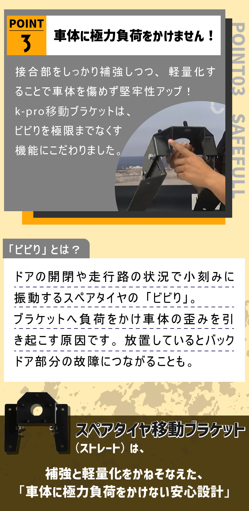 ジムニー エクステリア スペアタイヤ移動ブラケット ストレート JB64