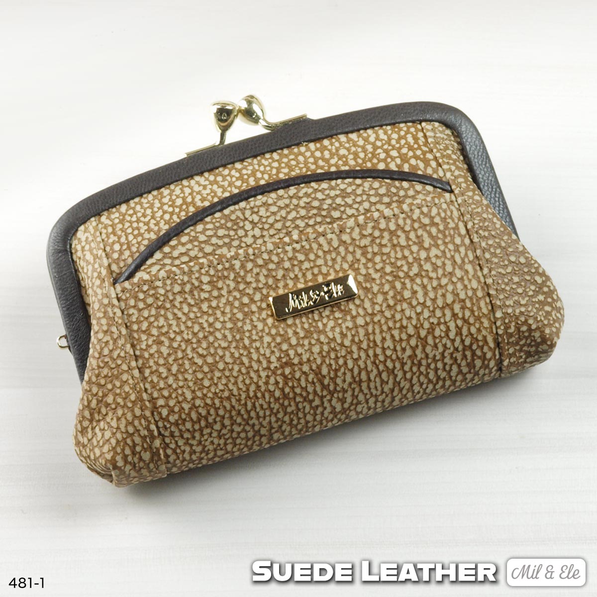 がま口 本革 財布 親子がま口 ダブル ブラウン スエード おしゃれ