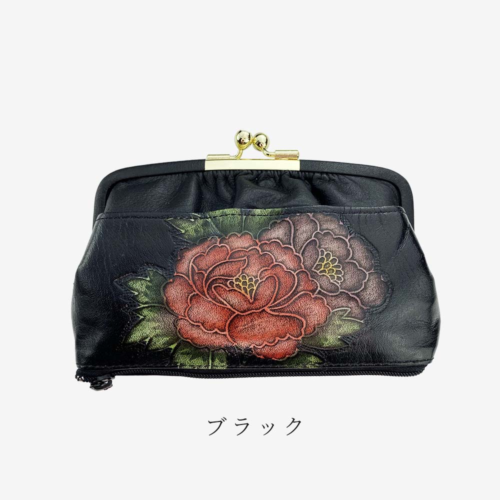 ハンドメイド　バラ柄の本革親子がま口長財布 605-2.jpg