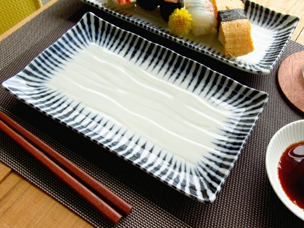 焼き物皿 22cm 和食器 美濃焼 日本製 魚皿 十草 長方形 四角い皿 長皿