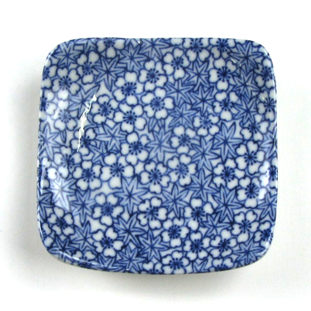 選べる7柄 正角豆皿 9cm 日本製 美濃焼 陶器 藍色 小皿 醤油皿 薬味皿 