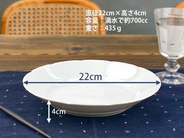 カレー皿 パスタ皿 22cm 満水で約700cc 白磁 軽量 かるい おしゃれ
