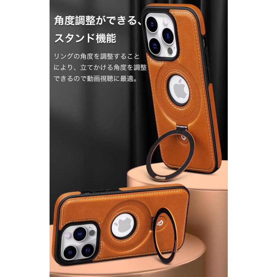iphone14 ケース レザー iphone 15 pro max ケース magsafe対応 iphone15 plus ケース リング付き iphone13 pro max ケース 耐衝撃 iphone15 カバー スタンド｜k-seiwa-shop｜09