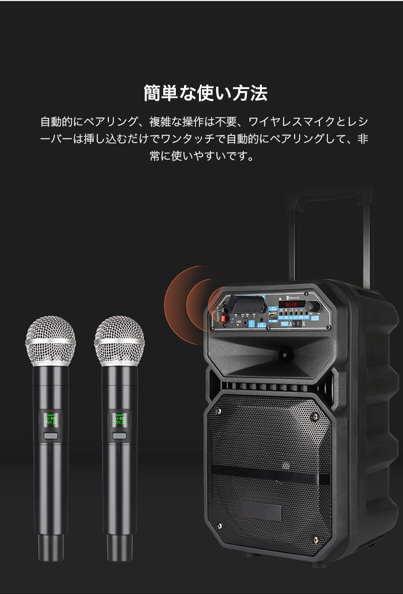 ワイヤレス マイク カラオケ 2本セット UHF ハンドマイク 無線 受信機 セット カラオケ マイク コードレス 充電式 会議 スピーチ 公演  パーティー 3.5mm 6.5mm