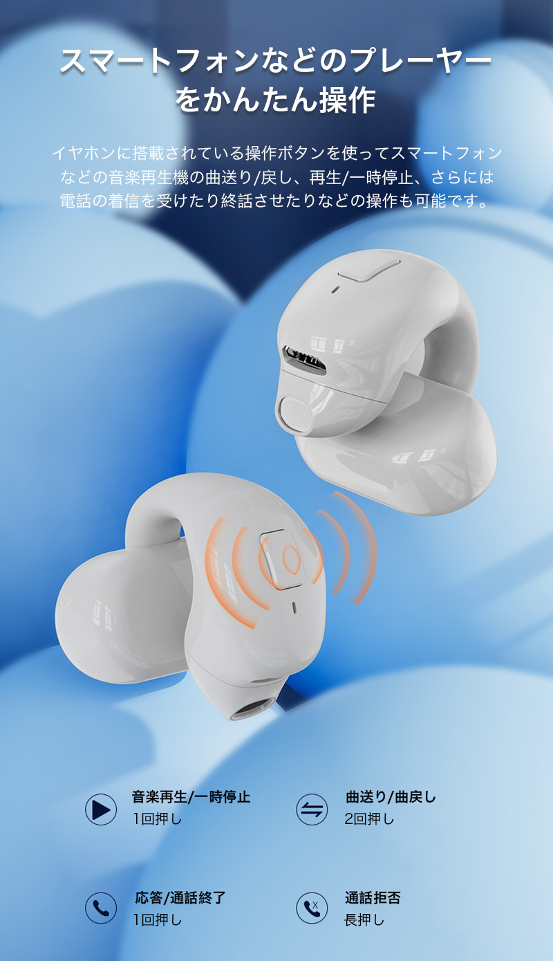 ワイヤレスイヤホン 片耳 ワイヤレスイヤフォン iphone イヤホン bluetooth 5.3 空気伝導ワイヤレスイヤホーン Android マイク イヤフォン 通話 左右耳 生活防水｜k-seiwa-shop｜15