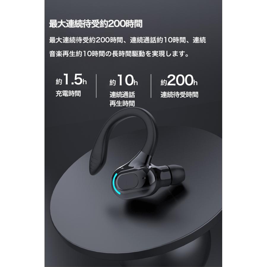 ワイヤレスイヤホン Bluetooth 5.0 片耳 イヤホン iPhone14 通話 ハンズフリー イヤフォン ワイヤレス 右耳 耳掛型 マイク内蔵 生活防水 高音質 超長待機｜k-seiwa-shop｜12