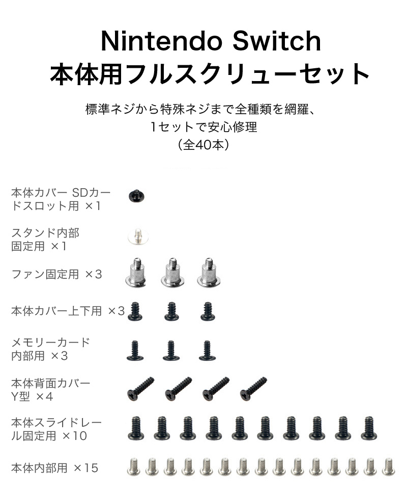 Nintendo Switch パーツ 部品 修理 本体用フルスクリューセット