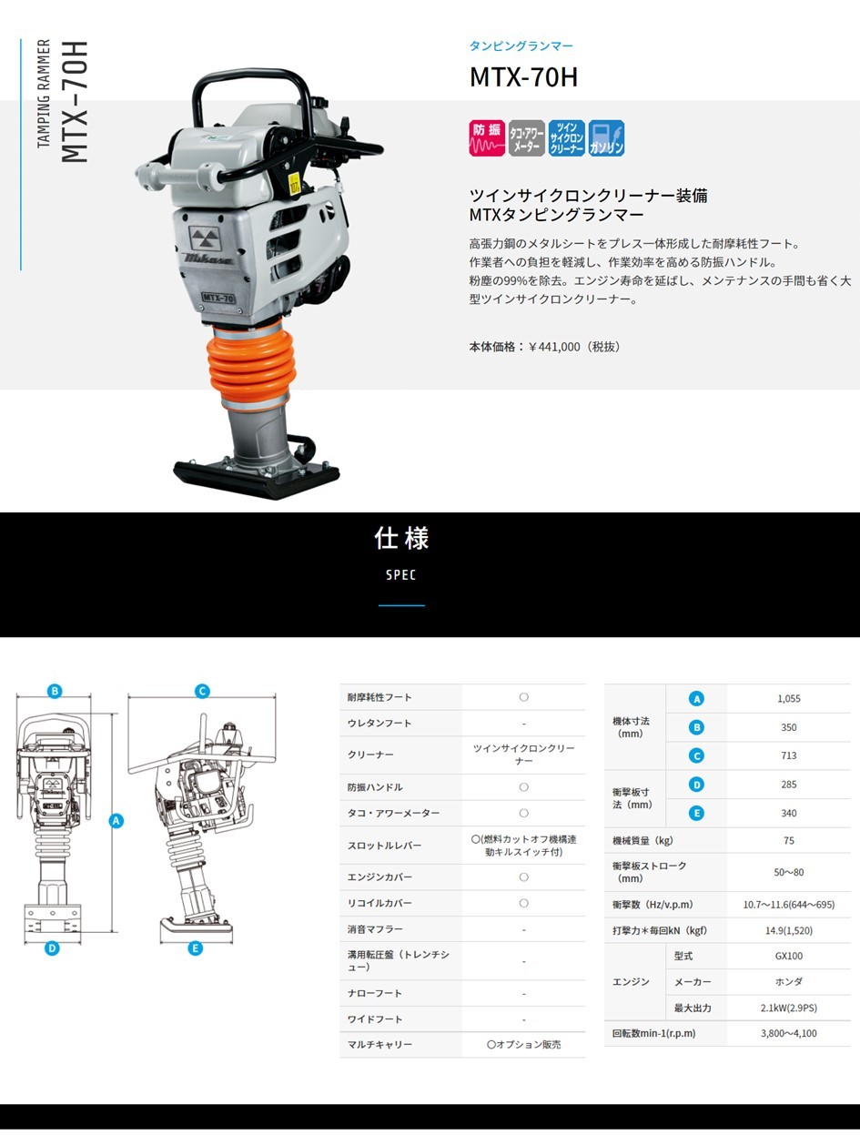 商い 三笠産業 タンピングランマー MTX-70H 法人 事業所限定