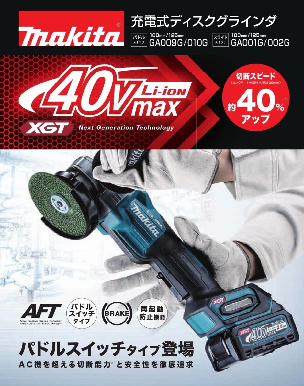 ✨マキタ　40V　ディスクグラインダ＋ファン＋バッテリ×2＋充電器　セット✨うるま市田場✨ マキタ（makita） GA009GZ 40V 充電式ディスクグラインダ 本体のみ