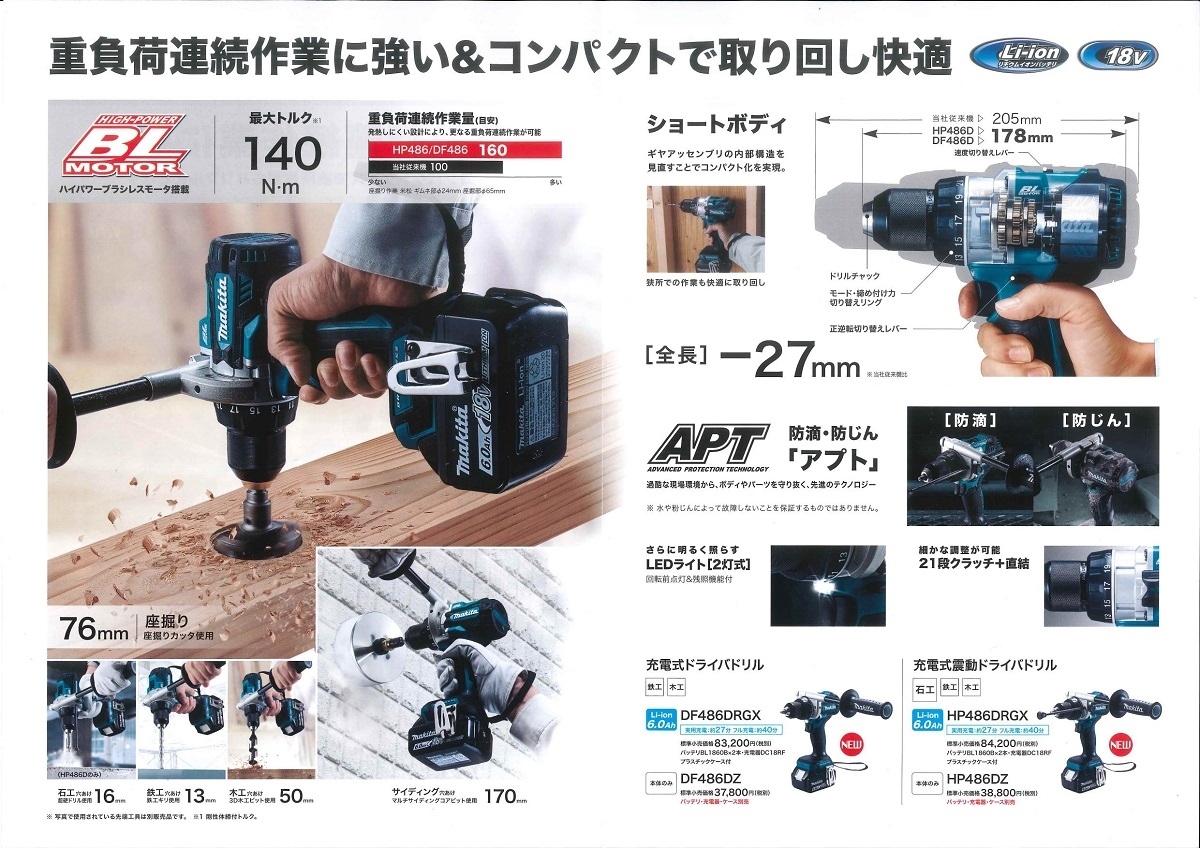 マキタ（makita） 《マキタ正規店》 充電式震動ドライバドリル HP486DZ 