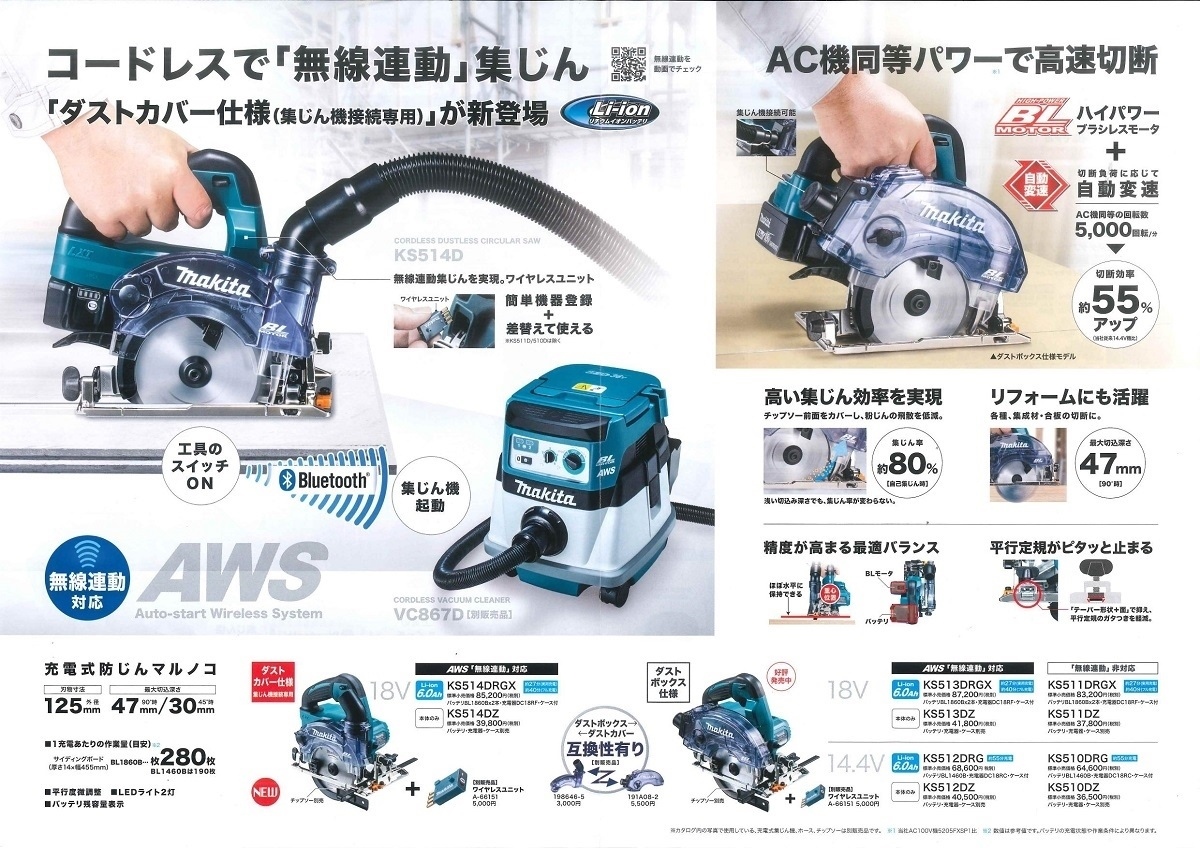 マキタ 125mm充電式防じんマルノコ KS514DZ 18V 本体のみ（6.0Ah